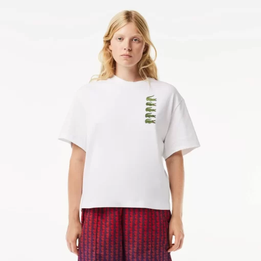 Lacoste T-Shirts>Extraweites T-Shirt Aus Baumwolle Mit Croc-Aufdruck Weis 001