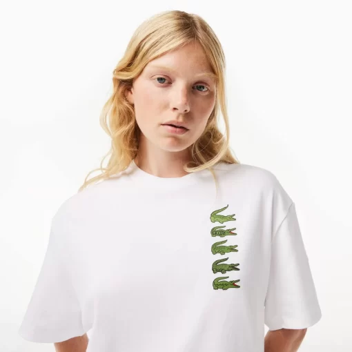 Lacoste T-Shirts>Extraweites T-Shirt Aus Baumwolle Mit Croc-Aufdruck Weis 001