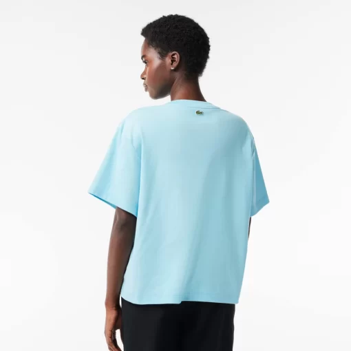 Lacoste T-Shirts>Extraweites T-Shirt Aus Baumwolle Mit Croc-Aufdruck Hellblau Siz