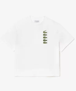 Lacoste T-Shirts>Extraweites T-Shirt Aus Baumwolle Mit Croc-Aufdruck Weis 001