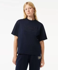 Lacoste T-Shirts>Extraweites T-Shirt Aus Baumwolle Mit Tennis-Stickerei Navy Blau 166