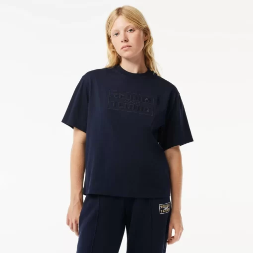 Lacoste T-Shirts>Extraweites T-Shirt Aus Baumwolle Mit Tennis-Stickerei Navy Blau 166