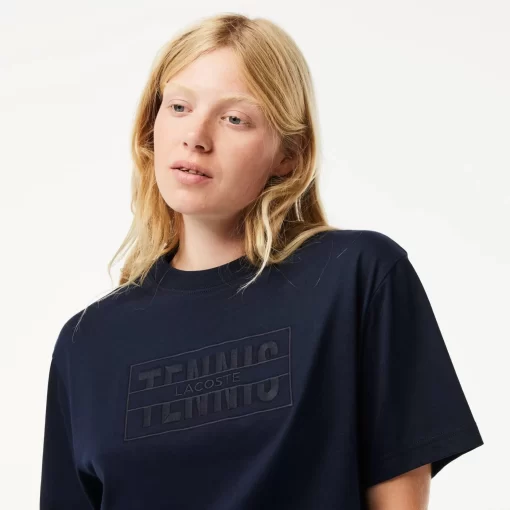 Lacoste T-Shirts>Extraweites T-Shirt Aus Baumwolle Mit Tennis-Stickerei Navy Blau 166