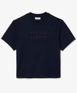 Lacoste T-Shirts>Extraweites T-Shirt Aus Baumwolle Mit Tennis-Stickerei Navy Blau 166