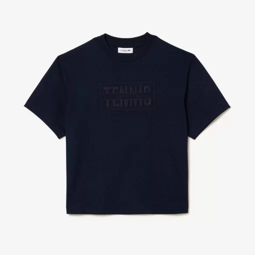 Lacoste T-Shirts>Extraweites T-Shirt Aus Baumwolle Mit Tennis-Stickerei Navy Blau 166