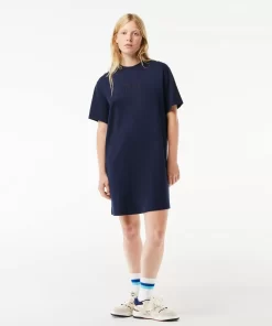 Lacoste Kleider & Röcke>Extraweites T-Shirt-Kleid Aus Baumwolle Mit Stickerei Navy Blau 166