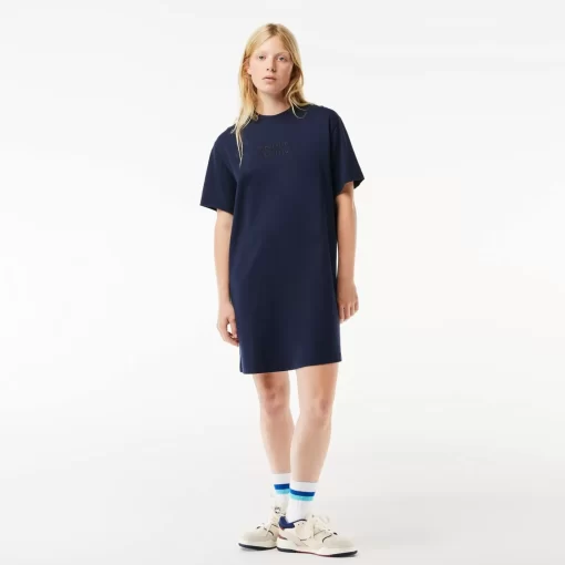 Lacoste Kleider & Röcke>Extraweites T-Shirt-Kleid Aus Baumwolle Mit Stickerei Navy Blau 166