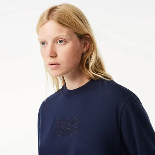 Lacoste Kleider & Röcke>Extraweites T-Shirt-Kleid Aus Baumwolle Mit Stickerei Navy Blau 166