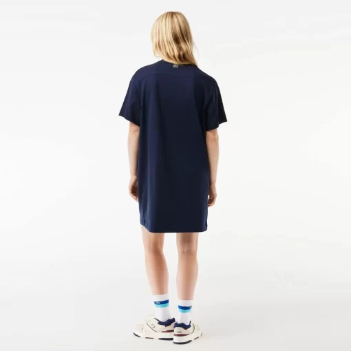 Lacoste Kleider & Röcke>Extraweites T-Shirt-Kleid Aus Baumwolle Mit Stickerei Navy Blau 166