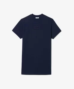 Lacoste Kleider & Röcke>Extraweites T-Shirt-Kleid Aus Baumwolle Mit Stickerei Navy Blau 166