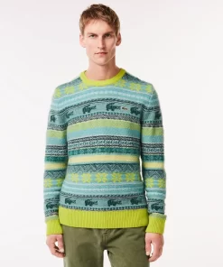 Lacoste Pullover>Fair Isle Pullover Aus Alpaka- Und Wollmischung Neongelb / Weis Pai