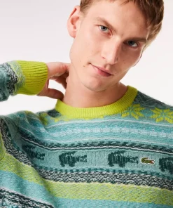 Lacoste Pullover>Fair Isle Pullover Aus Alpaka- Und Wollmischung Neongelb / Weis Pai