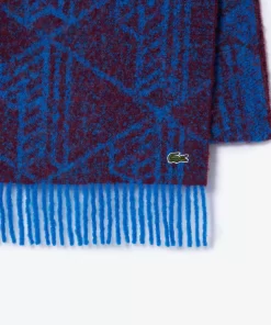 Lacoste Schals & Tucher>Fransen-Schal Aus Woll-Jacquard Mit Monogramm Blau / Burgunder Nji