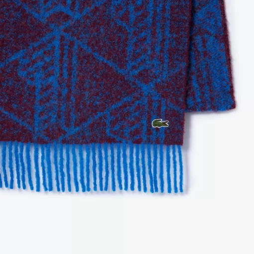 Lacoste Schals & Tucher>Fransen-Schal Aus Woll-Jacquard Mit Monogramm Blau / Burgunder Nji