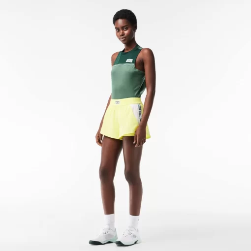 Lacoste Tennis>Gefutterte Tennis-Shorts Aus Recyceltem Gewebe Neongelb / Weis / Neongelb Pi4