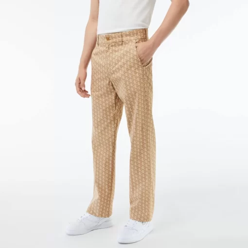 Lacoste Hosen & Shorts>Gerade Geschnittene Chinos Mit Monogramm-Aufdruck Braun / Beige / Weis Qiz