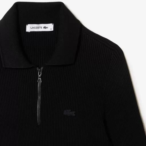 Lacoste Kleider & Röcke>Geripptes Langes Polokleid Aus Nahtloser Strickware Schwarz 031