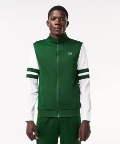 Lacoste Tennis>Geripptes Tennis Sweatshirt Grun / Weis 291