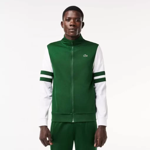 Lacoste Tennis>Geripptes Tennis Sweatshirt Grun / Weis 291