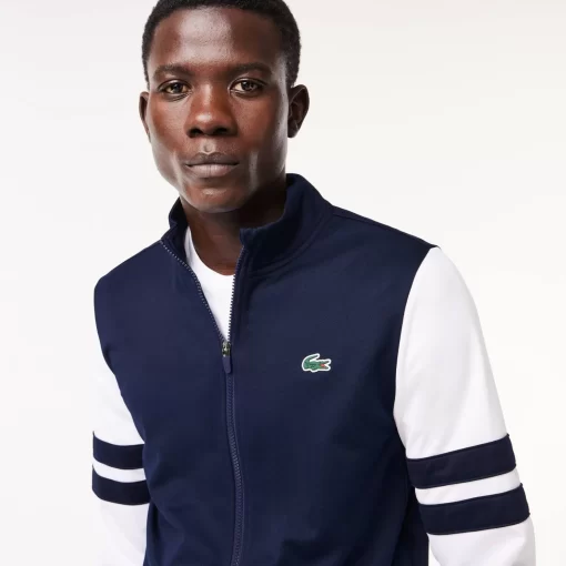 Lacoste Tennis>Geripptes Tennis Sweatshirt Navy Blau / Weis 525