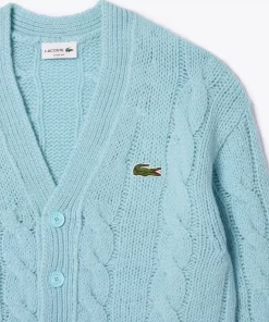 Lacoste Pullover>Gestreifter Cardigan Im Zopfmuster Hellblau / Weis Piw