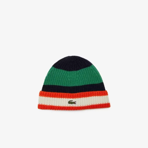 Lacoste Caps & Hüte>Gestreifter Woll-Beanie Weis / Orange / Navy Blau / Grun / Blau Qi5