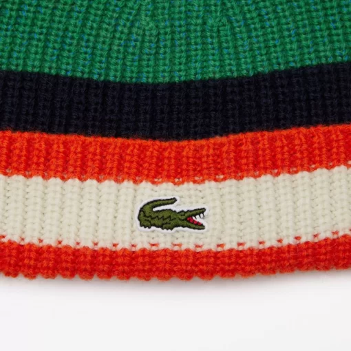 Lacoste Caps & Hüte>Gestreifter Woll-Beanie Weis / Orange / Navy Blau / Grun / Blau Qi5