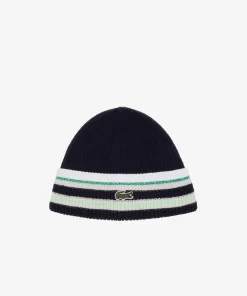 Lacoste Mutzen>Gestreifter Woll-Beanie, In Frankreich Hergestellt Navy Blau / Weis / Grun Nzi