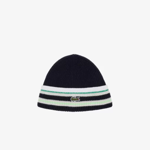 Lacoste Mutzen>Gestreifter Woll-Beanie, In Frankreich Hergestellt Navy Blau / Weis / Grun Nzi