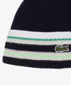 Lacoste Mutzen>Gestreifter Woll-Beanie, In Frankreich Hergestellt Navy Blau / Weis / Grun Nzi