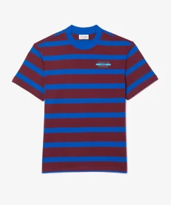 Lacoste T-Shirts>Gestreiftes T-Shirt Aus Baumwolle Mit 3D-Aufdruck Burgunder / Blau Q5I