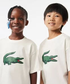 Lacoste Jungenkleidung>Grafisches T-Shirt Aus Baumwolle Mit Aufdruck Weis 70V