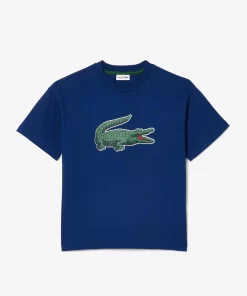 Lacoste Jungenkleidung>Grafisches T-Shirt Aus Baumwolle Mit Aufdruck Navy Blau F9F