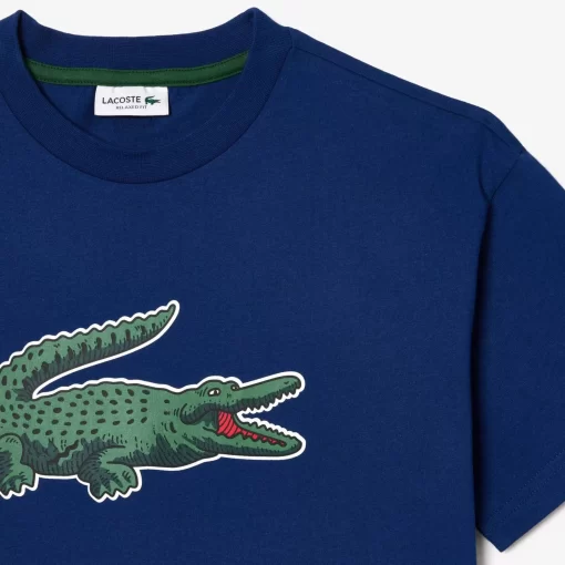 Lacoste Jungenkleidung>Grafisches T-Shirt Aus Baumwolle Mit Aufdruck Navy Blau F9F