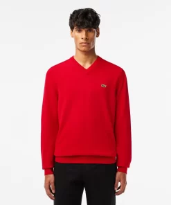 Lacoste Pullover>Herren Baumwollpullover Mit V-Ausschnitt Rot 240