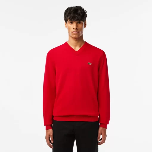 Lacoste Pullover>Herren Baumwollpullover Mit V-Ausschnitt Rot 240