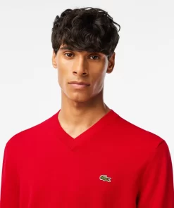 Lacoste Pullover>Herren Baumwollpullover Mit V-Ausschnitt Rot 240