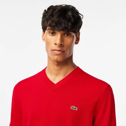 Lacoste Pullover>Herren Baumwollpullover Mit V-Ausschnitt Rot 240