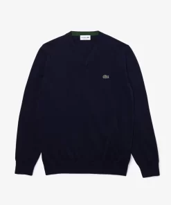 Lacoste Pullover>Herren Baumwollpullover Mit V-Ausschnitt Navy Blau 166