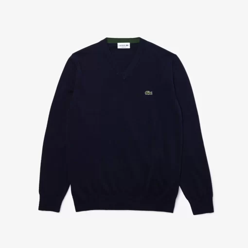 Lacoste Pullover>Herren Baumwollpullover Mit V-Ausschnitt Navy Blau 166