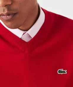 Lacoste Pullover>Herren Baumwollpullover Mit V-Ausschnitt Rot 240