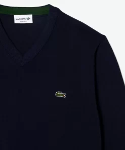 Lacoste Pullover>Herren Baumwollpullover Mit V-Ausschnitt Navy Blau 166