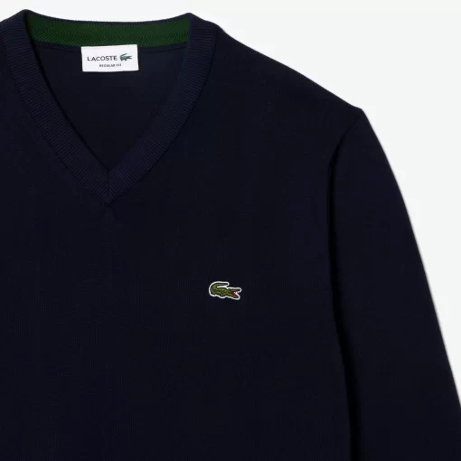 Lacoste Pullover>Herren Baumwollpullover Mit V-Ausschnitt Navy Blau 166