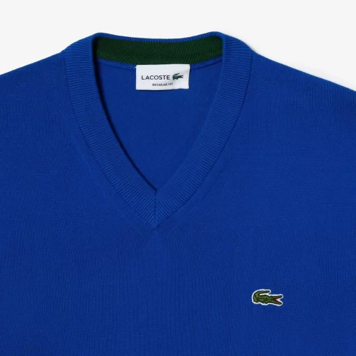 Lacoste Pullover>Herren Baumwollpullover Mit V-Ausschnitt Kobaltblau Jq0