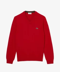 Lacoste Pullover>Herren Baumwollpullover Mit V-Ausschnitt Rot 240