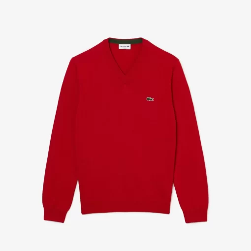 Lacoste Pullover>Herren Baumwollpullover Mit V-Ausschnitt Rot 240