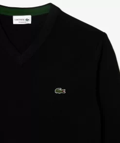 Lacoste Pullover>Herren Baumwollpullover Mit V-Ausschnitt Schwarz 031