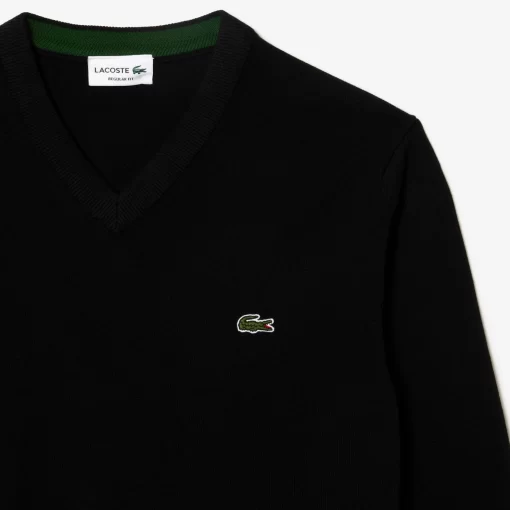 Lacoste Pullover>Herren Baumwollpullover Mit V-Ausschnitt Schwarz 031