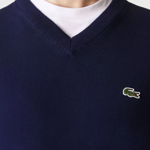 Lacoste Pullover>Herren Baumwollpullover Mit V-Ausschnitt Navy Blau 166