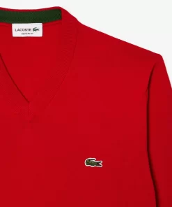 Lacoste Pullover>Herren Baumwollpullover Mit V-Ausschnitt Rot 240